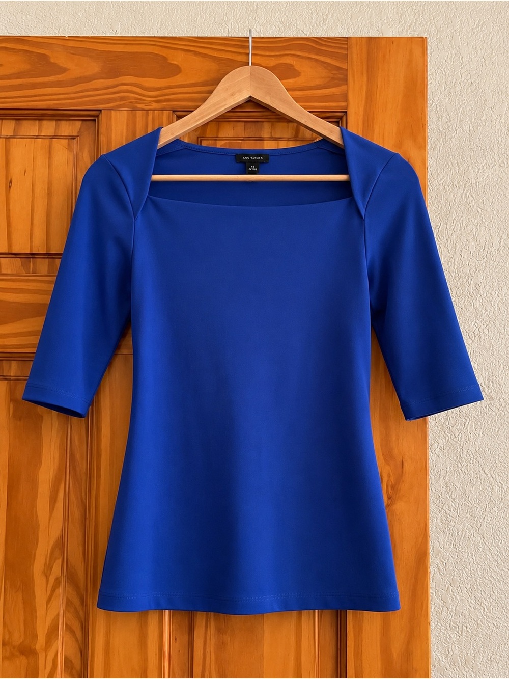 Ann Taylor Cobalt Square Neck Elbow Sleeve Tunic